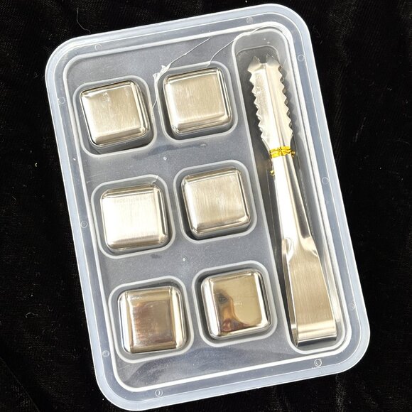 Whiskey Stainless Steel Stone and  Matching Tongs Set NOS - Picture 4 of 10